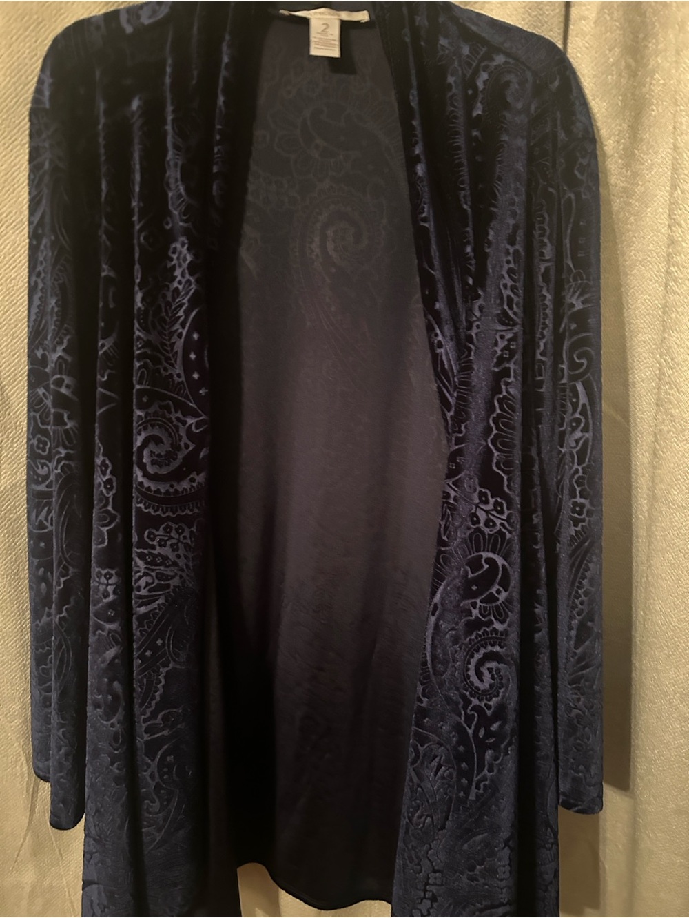 Chico's Women Deep Navy Blue Velvet Paisley Open Cardigan (jacket) - Picture 4 of 4